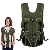 Hunde Trage Rucksack Vorne, Weiche Hund Rucksack Polsterung, für kleine und mittelgroße Hunde mit Beinen draußen, verstellbar, freihändiger Träger für Radfahren und Wandern (Army Grün, S)