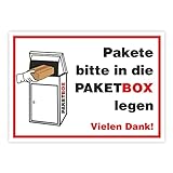 Paketbox Aufkleber - 'Pakete bitte in die PAKETBOX legen' - Paket Box Kennzeichnung
