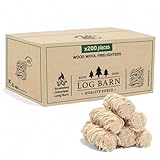 Log Barn Natürliche Anzündwolle - 200 Stück, Öko Anzünder Holzwolle für Holzöfen, Pizzaöfen, offene Feuer, Kaminanzünder und Grillanzünder - Echtes Log B
