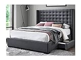 Vente-unique Bett mit Kopfteil mit Schubladen - Stoff - 160 x 200 cm - Grau - LEONCE