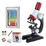 Lixiaonmkop Mikroskop Kit Lab LED 100x-400x-1200X Home School Pädagogisches Spielzeug Geschenk Raffiniertes biologisches Mikroskop für Kinder Kind neu (Color : Gold)