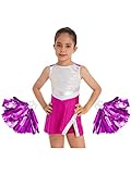 Freebily Kinder Mädchen Cheerleading Kostüm Cheer Uniform Kleid Mit Pom Poms Tanzwedel Karneval Kostüm Party Performance Outfit A_Rose 146-152/11-12 Jahre