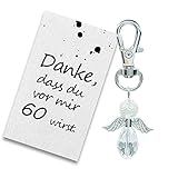 MKISHINE Geschenke Zum 60 Geburtstag Geburtstagskarte, Geschenkkarte Schutzengel Schlüsselanhänger Geschenk-Danke zum 60. Geburtstag für Frau Frauen Mütter Mädchen Männer Freunde Romantik
