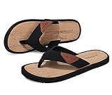 ARRIGO BELLO Flip Flops Herren Zehentrenner rutschfeste Holzmaserung Comfy Badelatschen Flach Sommer Sandalen Breite Füße Strand Schuhe Gr.41-46 (Cool Schwarz, Numeric_44)
