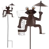 ARTECSIS Regenmesser Frosch aus Metall für Garten, Balkon, Terrasse, Niederschlagsmesser, Glas mit Skala, Gartenstecker 115cm
