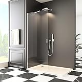 Walk in Duschwand 90x185 cm Walk in dusche Sicherheitsglas glaswand Duschtrennwand mit Stabilisator Duschabtrennung auf Duschtassen oder Boden montierbar