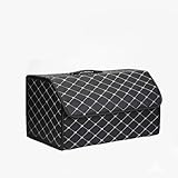 QUHOGJU Faltbare Auto Kofferraum Organizer Leder Aufbewahrungsbox für Ford Kuga C-Max Escape Fiesta, Trunk Organizer mit Deckel, Rutschfester Kofferraumtaschen Innenraum Zubehör,A/Black-beig