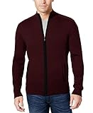 COOFANDY Herren Pullover Full Zip Slim Fit Stylische Strickcardigan Jacke mit Taschen, Burgundy Red*, Mittel