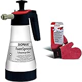 SONAX FoamSprayer 1 Liter (1 Stück) für ein gleichmäßiges Schaumbild und ein gründlicheres Reinigungsergebnis & Microfaser WaschHandschuh (1 Stück) bequemer Handschuh mit maximalem Oberflächenschutz