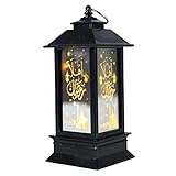 GOUER Muslimische Eid-Ramadan-Dekorationen, LED-Nachtlampe, warmes Gelb, Bastellampen-Laternen-Ornamente mit Ringen zum Aufhängen, für Festival-Partys, religiöse Veranstaltungen (Holz + Glas)