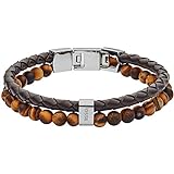 Fossil Herren Armband Tiger's Eye and Brown Leather Bracelet JF03118040