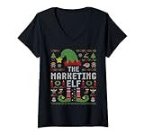 Damen Die Marketing Elf Hässliche Weihnachten Passende Familiengruppe T-Shirt mit V-Ausschnitt