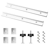 2 Stück T Nut Gleitschiene M8/M6, 400mm Aluminium T Profil Stahl, T-Track Schiene, T-Track, Montageschiene, mit M8/M6 Schieber, M8 Kunststoffgriff, 8 Schrauben, Holzbearbeitungswerkzeug