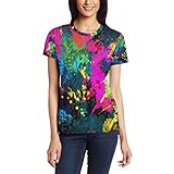 Color Paint Splatter Damen Casual T-Shirt Kurzarm Tunika Tops Rundhalsbluse bequem Gr. Large, Bm002