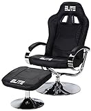 Elite Deluxe Gaming Sessel MG-300 - Bürostuhl - Gamingstuhl - Streamingstuhl - Drehstuhl - Ergonomisch - Racingoptik - Fußhocker - Chefsessel - Racing (Schwarz/Chrom)