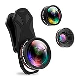 Selvim Handy Objektiv Kamera Linse Kit, Lens Set 0,62X Weitwinkel + 25X Makro + 235° Fisheye Objektiv +Kaleidoskop-Linsen mit Universal Klammer für iOS und Android Smartphone, Tablets