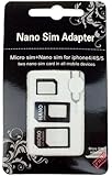 FLLAGG20 Kit 4 in 1 Nano SIM Adapter Set für alle Mobilgeräte (Nano SIM auf Micro SIM Karte, Micro SIM auf Standard Karte, Nano-SIM auf Standard Karte) + Clip zum des universellen SIM Adap