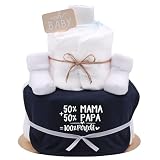 Trend Mama| Sprüche Windeltorte | Junge | 50% Mama +50% Papa = 100% Perfect | 27 Windeln (Gr.2) Baby Lätzchen, Babysocken |Babygeschenk