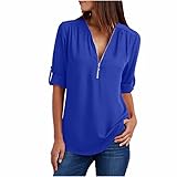 Damen Bluse Elegant 3/4 Ärmel Tshirt Tunika Langarm Tops V-Ausschnitt Lässige Langarmshirt Casual Leicht Hemd Bequemes Mode Longbluse Oberteile für Alltag Neuartige Einfarbig S