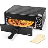 Anatole Pizzaöfen Elektrisch 12' 1800W Pizza Maker Indoor Zeit Temperatur Einstellbar Pizzamaschine Multifunktional mit Abnehmbar Grill Krume Tray