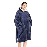 Winthome Übergroße Hoodie Decke, Sherpa Sweatshirt Decke, Kuschelpullover Für Damen Herren Erwachsene (Blau, One Size)