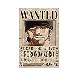 Anime One Piece Zorro Bounty Wanted Poster, dekoratives Gemälde, Leinwand, Wandkunst, Wohnzimmer, Poster, Schlafzimmer, Malerei, 30 x 45 cm