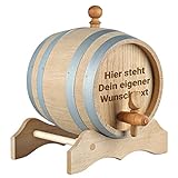 Holzfass 3 Liter mit Wunschgravur - Fass für Wein, Cognac, Scotch, Bourbon - zum reifen von Wein, Whisky, Scotch - mit Zapfhahn und Holzblock - Geschenk für Papa, Opa - nachhaltig und robust