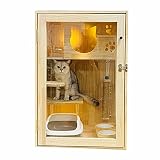Höhlen & -häuser Katzenbetten Katzenstreu Katzenvitrine Hauskatze Haustierkäfig Katzenvilla Massivholz Katzenhaus Luxus-Katzenkäfig Kleine Katzenwohnung (Color : Wood Color, Size : 90 * 60 * 60cm)