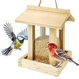TTL Garden Vogelfutterhaus PAVILLON - Vogelhaus aus Holz mit Schnur zum aufhängen 20x15x15cm aus Tannenholz Natur - Vogel Futterstationen wetterfestes Vogelhäuschen für Balkon Garten & S