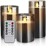 YMing LED Kerzen mit Fernbedienung, LED Outdoor Kerze Timer Bewegliche Flackernde Flamme, Kerze im Glas 4/5/6 inch Set aus 3 Wachs Säulenkerzen