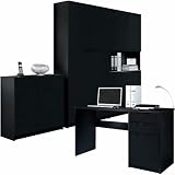 Vladon Büromöbel Arbeitszimmer komplett Set Logan, Made in Germany, Korpus in Schwarz matt/Fronten in Schw