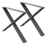 ECD Germany 2X Tischbeine X-Design X-Form, 60 x 72 cm, Dunkelgrau, pulverbeschichtete Stahl, Industriedesign, Metall Tischkufen Tischuntergestell Tischgestell Möbelfüße, für Esstisch Schreibtisch
