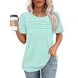 Blusen & Tuniken für Damen Tshirt Damen Sommer Locker Bluse Schwarz Damen Kurzarm Glitzer Oberteile Damen T Shirt Damen Schmetterling Top Damen Oberteile Elegant Lila Longshirt Grün S