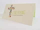 Hochwertige Einladungskarten zur Kommunion aus Naturpapier 5 Stück ( Kreuz aus bunten Kinderhänden ) mit Innentext „Einladung zu meiner Kommunion“