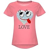 BEZLIT Mädchen Wende-Pailletten T-Shirt Herz Love Motiv 22605 Dunkelrosa Größe 152