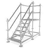 Scafom-rux Bautreppe - [1 Meter + Geländer + Bausatz] Aussentreppe - 5 Stufen Stahltreppe - stabile außentreppe mit podest - podest treppe mit Bausatz - Gartentreppe & Treppen Bausatz