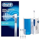 Oral-B OxyJet Munddusche, 4 Ersatzdüsen, Zahnzwischenraumreiniger mit Mikroluftblasen-Technologie für eine sanfte Zahnpflege und gesundes Zahnfleisch, Designed by Braun, weiß/blau