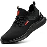 JACKSHIBO Arbeitsschuhe Herren Damen Arbeitsschutzschuhe Leicht Sicherheitsschuhe Stahlkappenschuhe Atmungsaktiv mit Stahlkappe Schwarz, 37EU