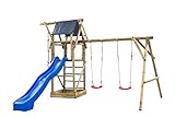 Spielturm aus holz mit Rutsche und Schaukel Niels (SwingKing) | Für Outdoor im Garten | FSC Holz | Rutsche Blau