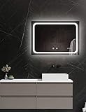 ApeJoy® LED Badspiegel 70x50cm mit Beleuchtung, Uhr und Spiegelheizung, LED Wandspiegel mit Touch-Schalter, Lichtspiegel Energieklasse A++ IP44 AJ2s