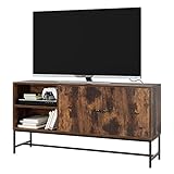 FirFurd TV Schrank Lowboard Fernsehschrank Fernsehtisch mit 2 Türen TV Board Holz und Metall 120 x 60,3 x 30 cm Vintage Schwarz Brau