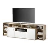 PAMPLONA TV-Lowboard in Sonoma Eiche Optik, Weiß - Moderner TV Schrank mit viel Stauraum für Ihr Wohnzimmer - 200 x 62 x 40 cm (B/H/T)