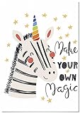 Panorama Leinwand Bild für Kinderzimmer Zebra Make Your Own Magic 70x100cm - Gedruckt auf qualitativ hochwertigem Leinwand - Bilder für Kinderzimmer & Bilder Babyzimmer - Dekoration Kinderzimmer