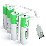 Lithium AA Akkus Wiederaufladbare batterien 1,5V 2600mWh mit 4-in-1 USB Typ-C Kabel Schnellladung in 2 Stunden,1200 Zyklen recycelbar-4 Stück