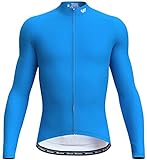 Wulibike Herren Fahrradtrikots Langarm Fahrrad Bike Shirts Full Zip mit Taschen Rennrad Kleidung, blau, Mittel