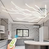 Modern LED Deckenleuchte Wohnzimmerlampe 10-Flammige Dimmbar mit Fernbedienung Deckenlampe Kreativität Farbwechsel Schlafzimmer Deckenleuchte Flach L140cm