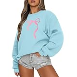 Pullover Damen Schleifendruck T Shirt Weiß Damen Schwarzer Pullover Damen Winterpullover Damen Rollkragenshirt Damen Damen Sweatshirt Pullover Damen Baumwolle Sweatshirt Damen(#C Sky Blue,M)
