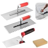 GBKDQQ Edelstahl Maurerkelle, 3-teiliges Set Glättekelle Edelstahl-Glättekelle Set mit Putzkellen Set Stukkateurspachtel mit Gummigriff, Stuckateur Werkzeug FürPutzmassen, B