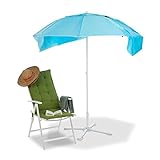 Relaxdays Sonnenschirm Strandmuschel, 2 in 1 Sonnenschutz f. Strandurlaub, inkl. Tragetasche, Schirm HxD 210x180cm, blau