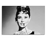 Paul Sinus Art 120x80cm Leinwandbild auf Keilrahmen Audrey Hepburn Portrait Gesicht schwarz weiß Wandbild auf Leinwand als Panorama